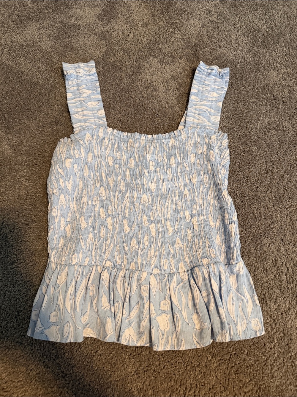 LC Lauren Conrad Light Blue Floral Smocked Cami with Ruffle Hem